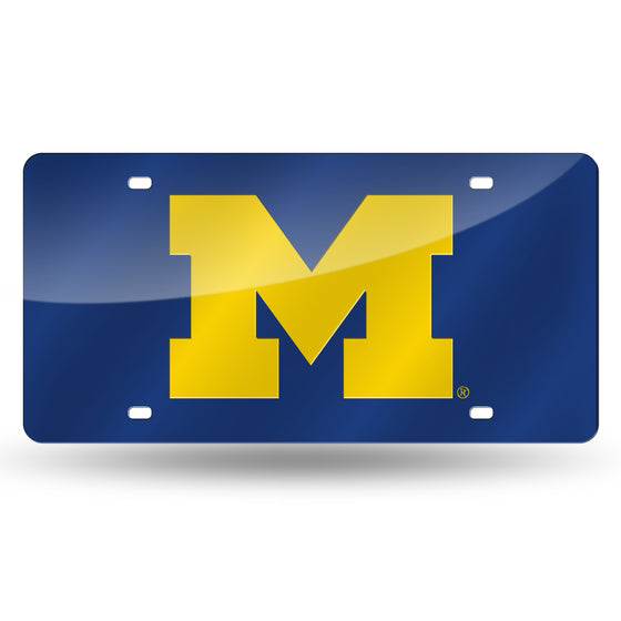 NCAA  Michigan Wolverines Blue 12" x 6" Laser Cut Tag For Car/Truck/SUV - Automobile Décor