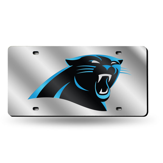 NFL Football Carolina Panthers  12" x 6" Silver Laser Cut Tag For Car/Truck/SUV - Automobile Décor
