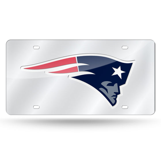 NFL Football New England Patriots Silver 12" x 6" Silver Laser Cut Tag For Car/Truck/SUV - Automobile Décor