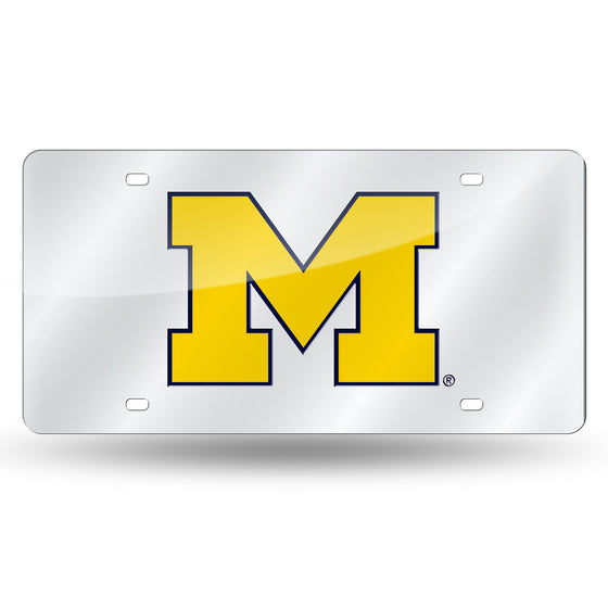 NCAA  Michigan Wolverines  12" x 6" Silver Laser Cut Tag For Car/Truck/SUV - Automobile Décor