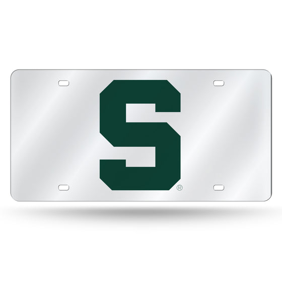 NCAA  Michigan State Spartans Silver 12" x 6" Silver Laser Cut Tag For Car/Truck/SUV - Automobile Décor