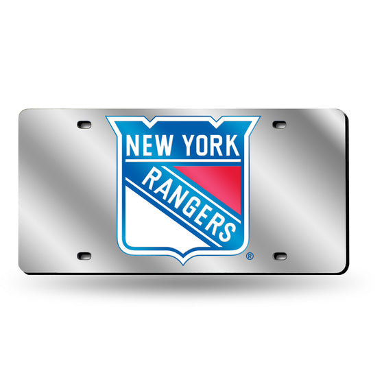NHL Hockey New York Rangers Silver 12" x 6" Silver Laser Cut Tag For Car/Truck/SUV - Automobile Décor