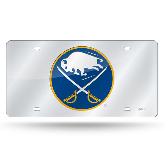 NHL Hockey Buffalo Sabres  12" x 6" Silver Laser Cut Tag For Car/Truck/SUV - Automobile Décor