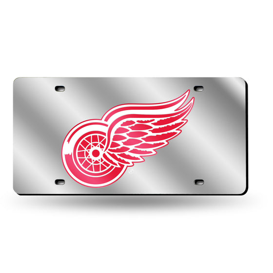 NHL Hockey Detroit Red Wings Silver 12" x 6" Silver Laser Cut Tag For Car/Truck/SUV - Automobile Décor