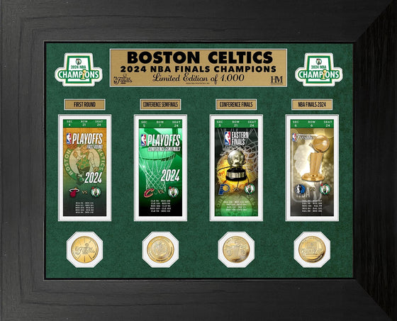 Boston Celtics Deluxe 2024 NBA Finals Ticket Collection Gold Coin Photo Mint