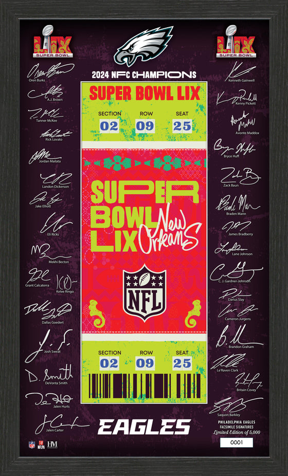 Philadelphia Eagles Super Bowl LIX Signature Ticket Frame