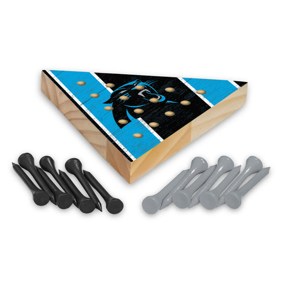 NFL Football Carolina Panthers  4.5" x 4" Wooden Travel Sized Pyramid Game - Toy Peg Games - Triangle - Family Fun