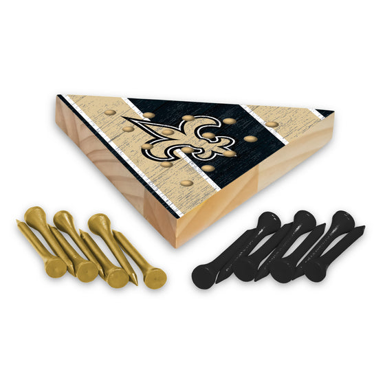 NFL Football New Orleans Saints  4.5" x 4" Wooden Travel Sized Pyramid Game - Toy Peg Games - Triangle - Family Fun