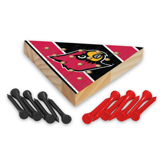 NCAA  Louisville Cardinals  4.5" x 4" Wooden Travel Sized Pyramid Game - Toy Peg Games - Triangle - Family Fun