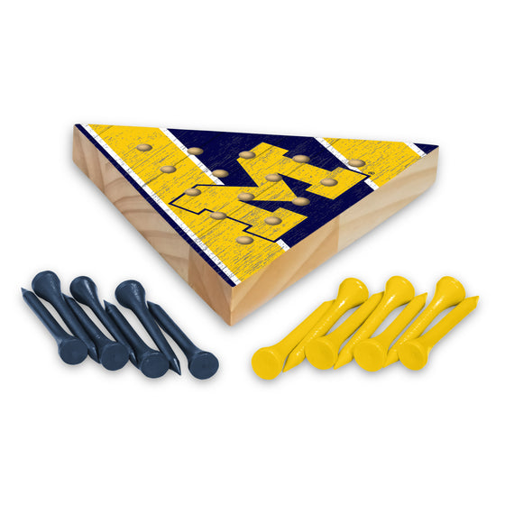 NCAA  Michigan Wolverines  4.5" x 4" Wooden Travel Sized Pyramid Game - Toy Peg Games - Triangle - Family Fun