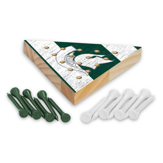 NCAA  Michigan State Spartans  4.5" x 4" Wooden Travel Sized Pyramid Game - Toy Peg Games - Triangle - Family Fun