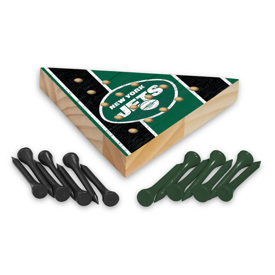 NFL Football New York Jets  4.5" x 4" Wooden Travel Sized Pyramid Game - Toy Peg Games - Triangle - Family Fun