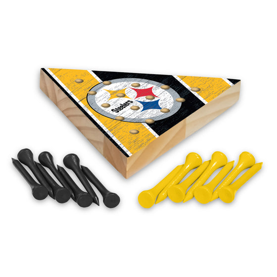 NFL Football Pittsburgh Steelers  4.5" x 4" Wooden Travel Sized Pyramid Game - Toy Peg Games - Triangle - Family Fun