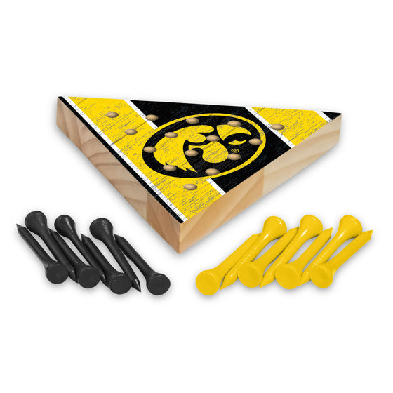 NCAA  Iowa Hawkeyes  4.5" x 4" Wooden Travel Sized Pyramid Game - Toy Peg Games - Triangle - Family Fun