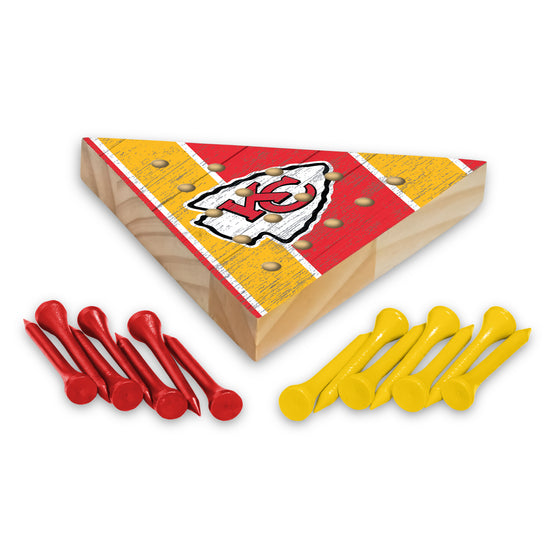 NFL Football Kansas City Chiefs  4.5" x 4" Wooden Travel Sized Pyramid Game - Toy Peg Games - Triangle - Family Fun