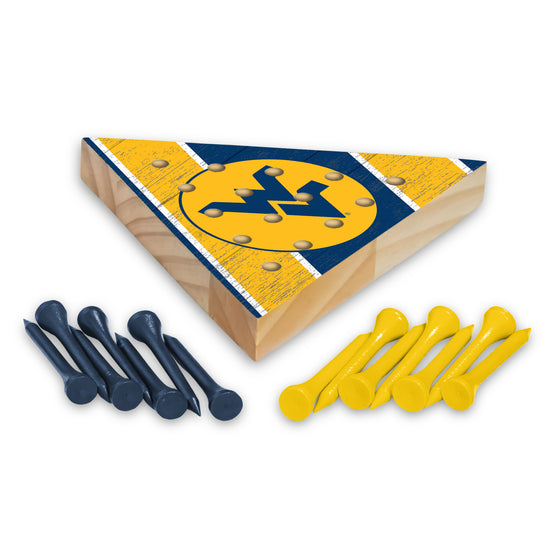 NCAA  West Virginia Mountaineers  4.5" x 4" Wooden Travel Sized Pyramid Game - Toy Peg Games - Triangle - Family Fun