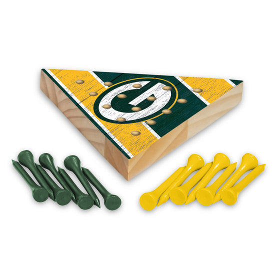 NFL Football Green Bay Packers  4.5" x 4" Wooden Travel Sized Pyramid Game - Toy Peg Games - Triangle - Family Fun