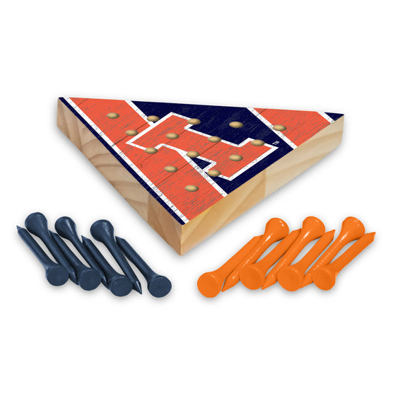 NCAA  Illinois Fighting Illini Primary 4.5" x 4" Wooden Travel Sized Pyramid Game - Toy Peg Games - Triangle - Family Fun