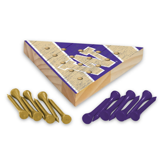 NCAA  Washington Huskies  4.5" x 4" Wooden Travel Sized Pyramid Game - Toy Peg Games - Triangle - Family Fun