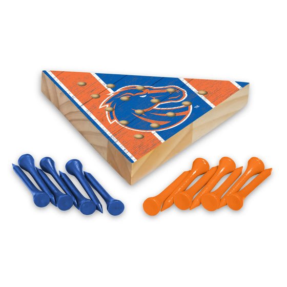 NCAA  Boise State Broncos  4.5" x 4" Wooden Travel Sized Pyramid Game - Toy Peg Games - Triangle - Family Fun