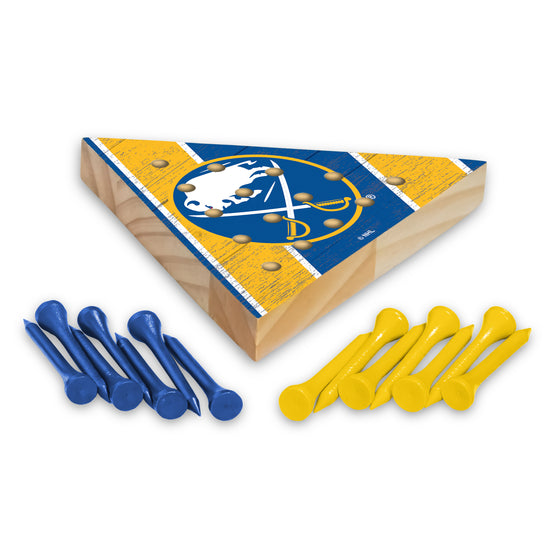 NHL Hockey Buffalo Sabres  4.5" x 4" Wooden Travel Sized Pyramid Game - Toy Peg Games - Triangle - Family Fun