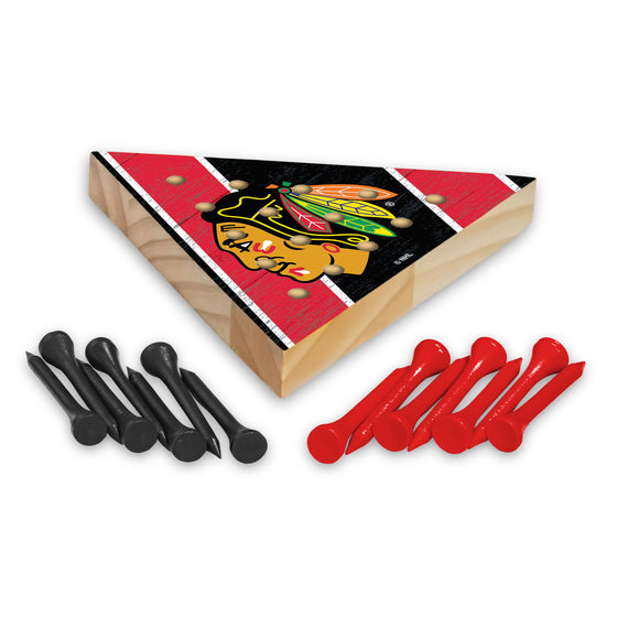NHL Hockey Chicago Blackhawks  4.5" x 4" Wooden Travel Sized Pyramid Game - Toy Peg Games - Triangle - Family Fun