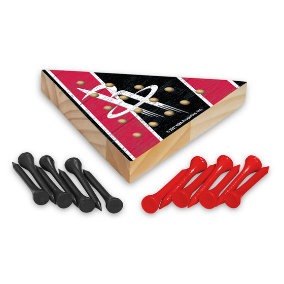 NBA Basketball Houston Rockets  4.5" x 4" Wooden Travel Sized Pyramid Game - Toy Peg Games - Triangle - Family Fun