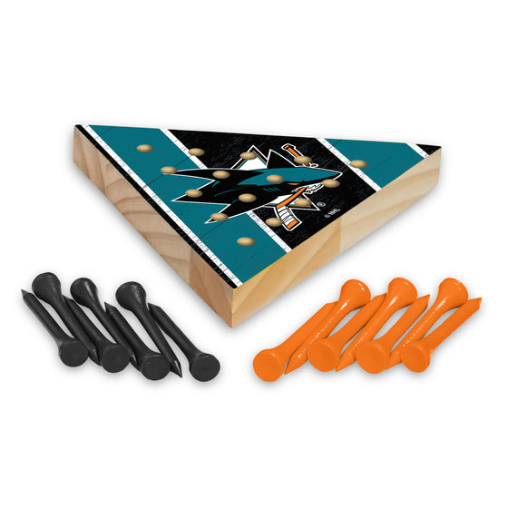 NHL Hockey San Jose Sharks  4.5" x 4" Wooden Travel Sized Pyramid Game - Toy Peg Games - Triangle - Family Fun