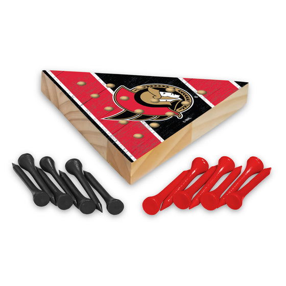 NHL Hockey Ottawa Senators  4.5" x 4" Wooden Travel Sized Pyramid Game - Toy Peg Games - Triangle - Family Fun