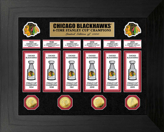 Chicago Blackhawks 6-Time Stanley Cup Champions Deluxe Gold Coin & Banner Collection