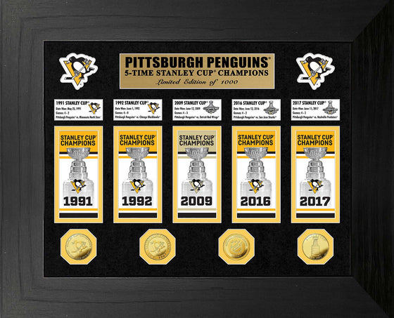 Pittsburgh Penguins 5-Time Stanley Cup Champions Deluxe Gold Coin & Banner Collection