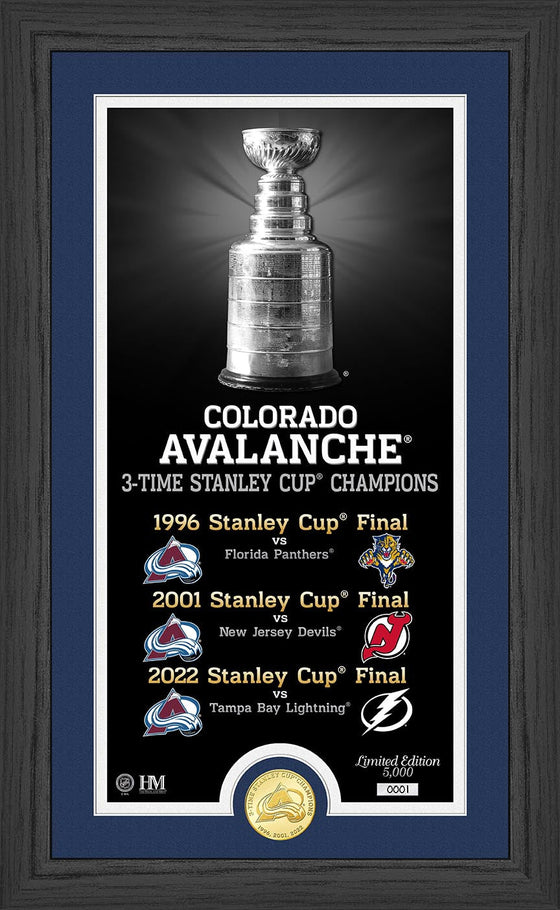 Colorado Avalanche 3x Stanley Cup Champions Bronze Coin Legacy Photo Mint