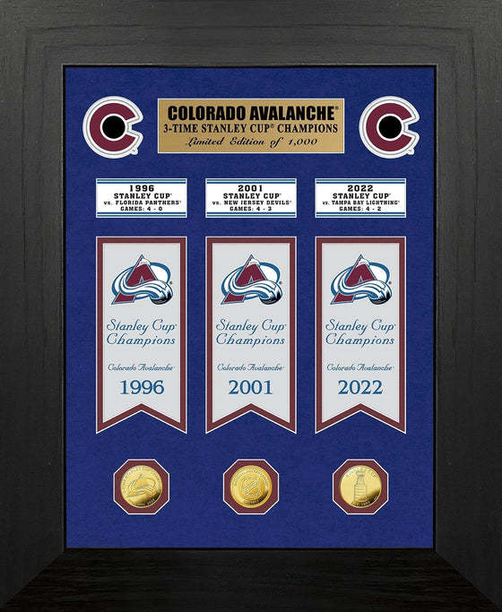 Colorado Avalanche Deluxe Stanley Cup Banners Bronze Coin Photo Mint