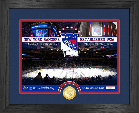 New York Rangers 4-Time Stanley Cup Champions Bronze Coin Photo Mint