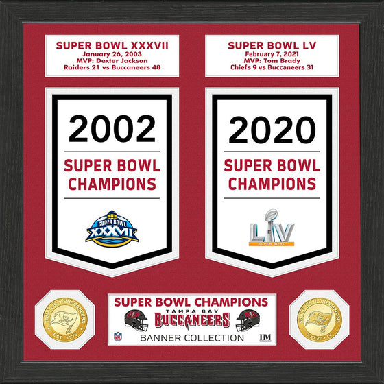 Tampa Bay Buccaneers 2x Super Bowl Champ Banner and Coin Collection Photo Mint