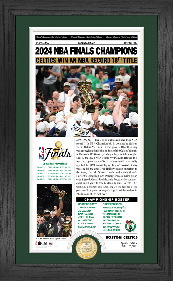 Boston Celtics 2024 NBA Champions Front Page News Bronze Coin Photo Mint