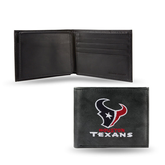 NFL Football Houston Texans  Embroidered Genuine Leather Billfold Wallet 3.25" x 4.25" - Slim