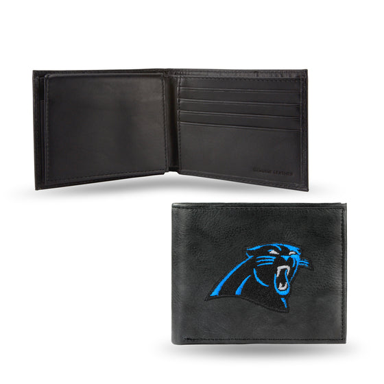 NFL Football Carolina Panthers  Embroidered Genuine Leather Billfold Wallet 3.25" x 4.25" - Slim