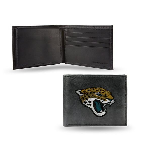NFL Football Jacksonville Jaguars  Embroidered Genuine Leather Billfold Wallet 3.25" x 4.25" - Slim