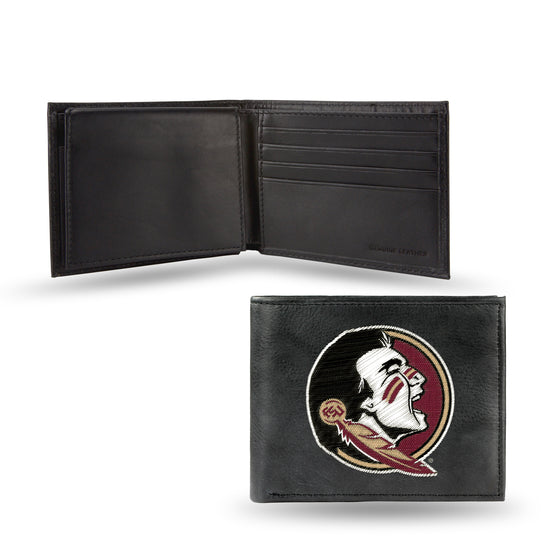 NCAA  Florida State Seminoles  Embroidered Genuine Leather Billfold Wallet 3.25" x 4.25" - Slim