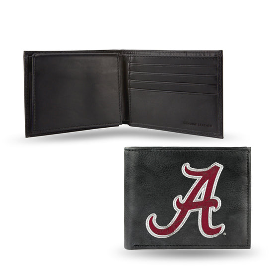 NCAA  Alabama Crimson Tide Standard Embroidered Genuine Leather Billfold Wallet 3.25" x 4.25" - Slim