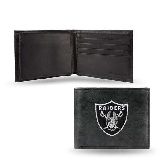 NFL Football Las Vegas Raiders  Embroidered Genuine Leather Billfold Wallet 3.25" x 4.25" - Slim