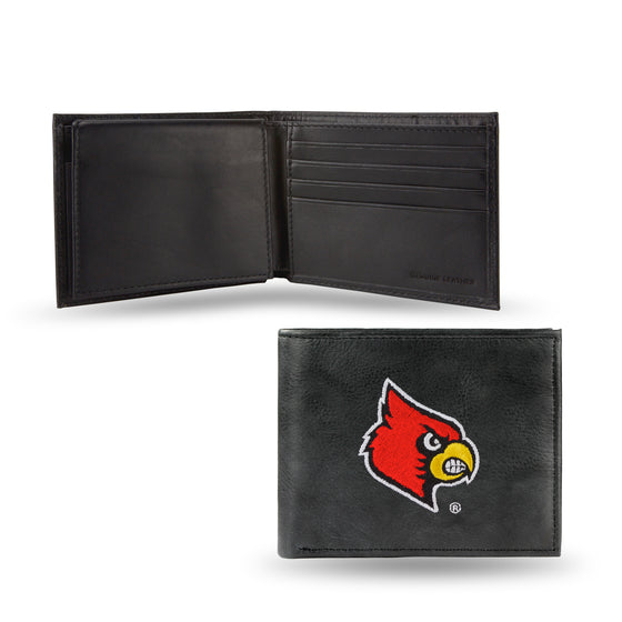 NCAA  Louisville Cardinals  Embroidered Genuine Leather Billfold Wallet 3.25" x 4.25" - Slim