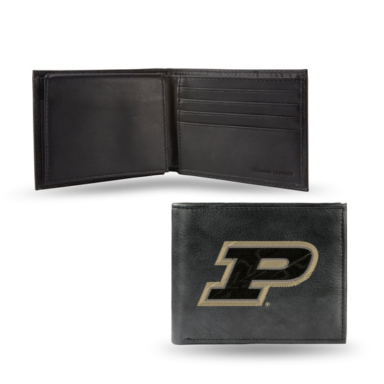 NCAA  Purdue Boilermakers  Embroidered Genuine Leather Billfold Wallet 3.25" x 4.25" - Slim