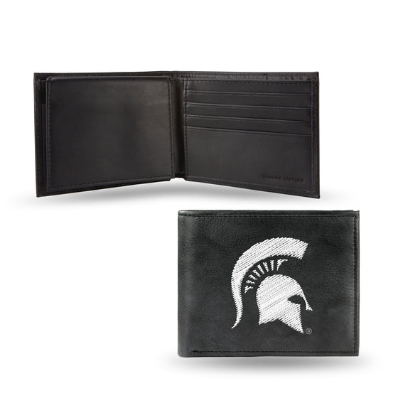 NCAA  Michigan State Spartans  Embroidered Genuine Leather Billfold Wallet 3.25" x 4.25" - Slim
