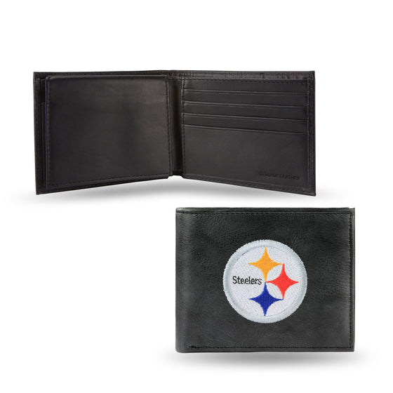 NFL Football Pittsburgh Steelers  Embroidered Genuine Leather Billfold Wallet 3.25" x 4.25" - Slim