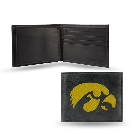 NCAA  Iowa Hawkeyes  Embroidered Genuine Leather Billfold Wallet 3.25" x 4.25" - Slim