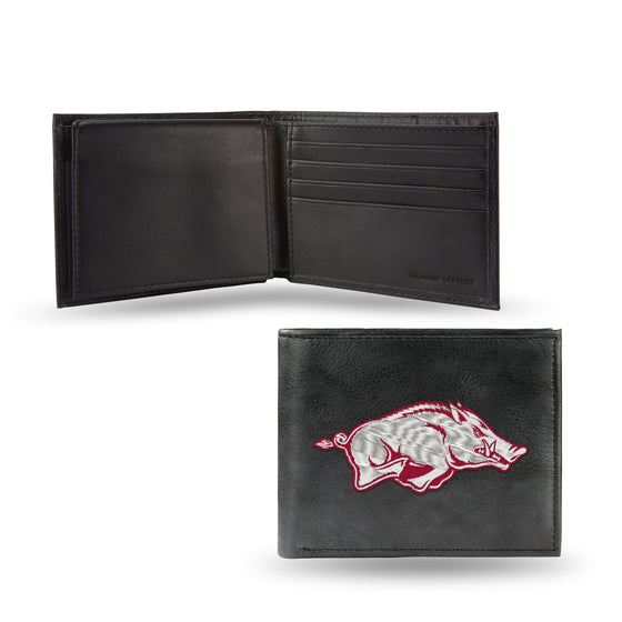 NCAA  Arkansas Razorbacks  Embroidered Genuine Leather Billfold Wallet 3.25" x 4.25" - Slim