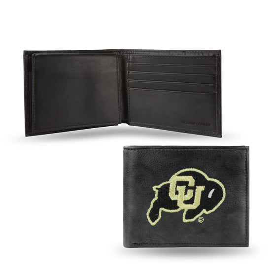 NCAA  Colorado Buffaloes  Embroidered Genuine Leather Billfold Wallet 3.25" x 4.25" - Slim