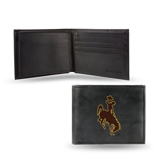 NCAA  Wyoming Cowboys Standard Embroidered Genuine Leather Billfold Wallet 3.25" x 4.25" - Slim